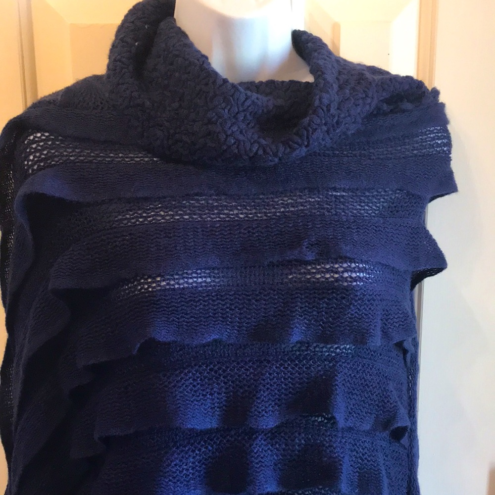 Asymmetric hem~Navy crochet shawl/cape